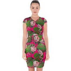 Flamingo Floral Pink Capsleeve Drawstring Dress  by snowwhitegirl