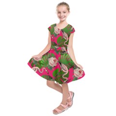 Flamingo Floral Pink Kids  Short Sleeve Dress by snowwhitegirl