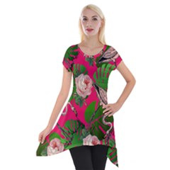 Flamingo Floral Pink Short Sleeve Side Drop Tunic by snowwhitegirl