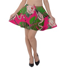 Flamingo Floral Pink Velvet Skater Skirt by snowwhitegirl