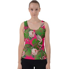 Flamingo Floral Pink Velvet Tank Top