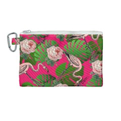 Flamingo Floral Pink Canvas Cosmetic Bag (medium) by snowwhitegirl