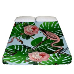 Flamingo Floral Blue Fitted Sheet (queen Size) by snowwhitegirl