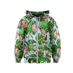 Flamingo Floral Blue Kids  Zipper Hoodie by snowwhitegirl