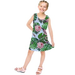 Flamingo Floral Blue Kids  Tunic Dress by snowwhitegirl