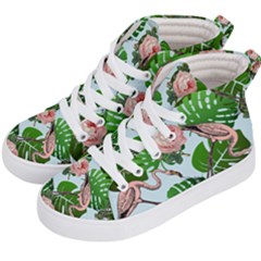 Flamingo Floral Blue Kid s Hi-top Skate Sneakers by snowwhitegirl