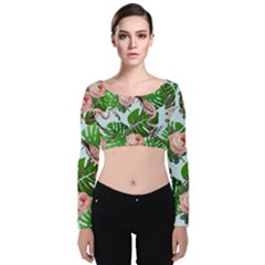 Flamingo Floral Blue Velvet Crop Top by snowwhitegirl