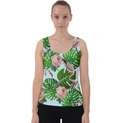 Flamingo Floral Blue Velvet Tank Top