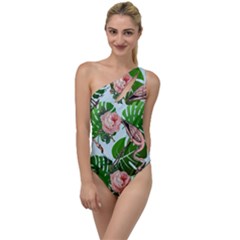 Flamingo Floral Blue To One Side Swimsuit