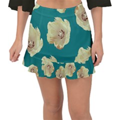 Teal Tulips Fishtail Mini Chiffon Skirt