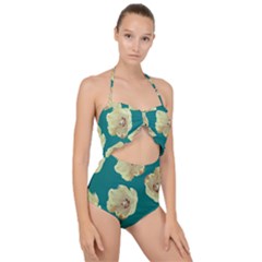 Teal Tulips Scallop Top Cut Out Swimsuit