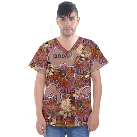 Pinup Floral Men s V-neck Scrub Top by snowwhitegirl