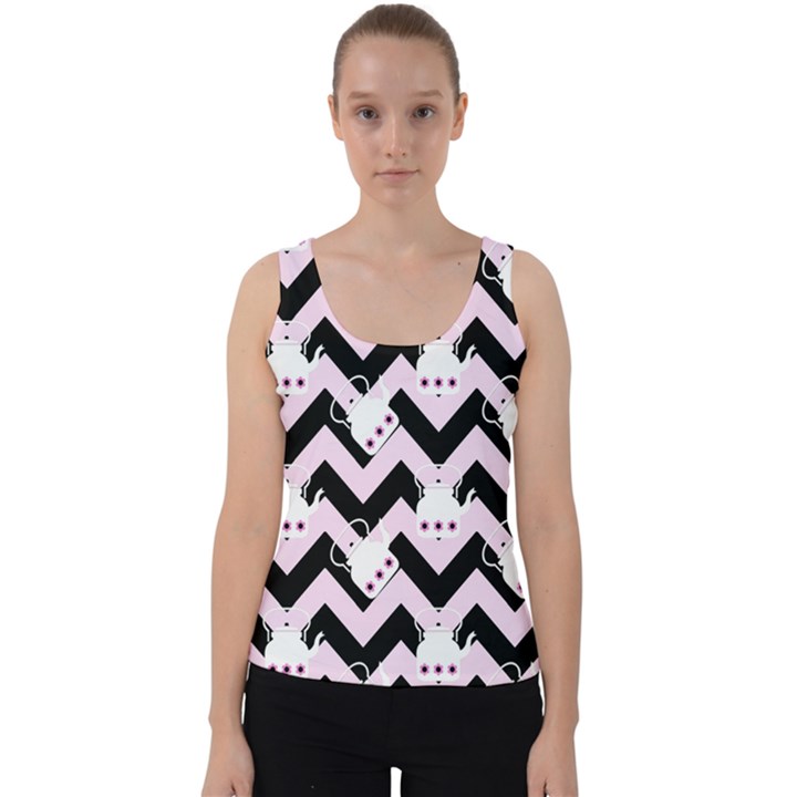 Pink Teapot Chevron Velvet Tank Top