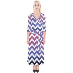 Pink Blue Black Ombre Chevron Quarter Sleeve Wrap Maxi Dress by snowwhitegirl