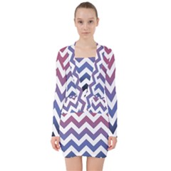 Pink Blue Black Ombre Chevron V-neck Bodycon Long Sleeve Dress by snowwhitegirl