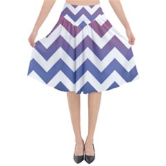 Pink Blue Black Ombre Chevron Flared Midi Skirt by snowwhitegirl