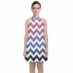 Pink Blue Black Ombre Chevron Velvet Halter Neckline Dress  by snowwhitegirl