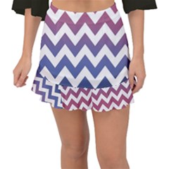 Pink Blue Black Ombre Chevron Fishtail Mini Chiffon Skirt