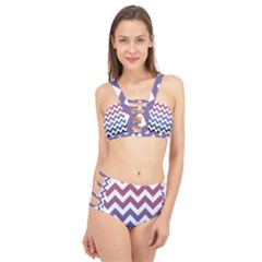 Pink Blue Black Ombre Chevron Cage Up Bikini Set by snowwhitegirl