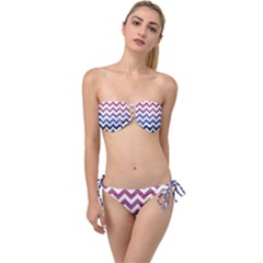 Pink Blue Black Ombre Chevron Twist Bandeau Bikini Set by snowwhitegirl