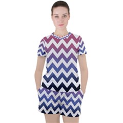 Pink Blue Black Ombre Chevron Women s Tee And Shorts Set