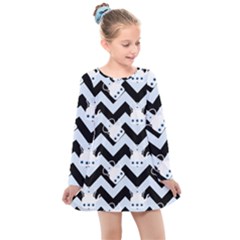 Blue Teapot Chevron Kids  Long Sleeve Dress