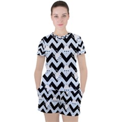 Blue Teapot Chevron Women s Tee And Shorts Set