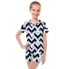 Blue Teapot Chevron Kids  Mesh Tee And Shorts Set