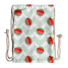 Watermelon Chevron Green Drawstring Bag (large) by snowwhitegirl