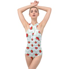 Watermelon Chevron Green Cross Front Low Back Swimsuit