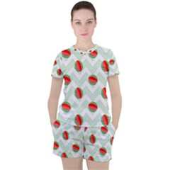 Watermelon Chevron Green Women s Tee And Shorts Set