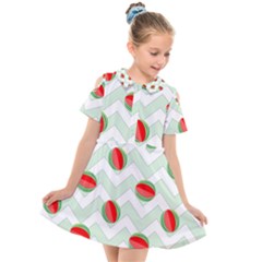 Watermelon Chevron Green Kids  Short Sleeve Shirt Dress by snowwhitegirl