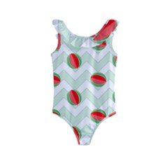 Watermelon Chevron Green Kids  Frill Swimsuit by snowwhitegirl