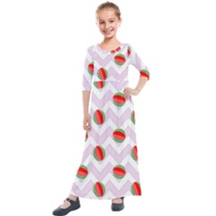 Watermelon Chevron Kids  Quarter Sleeve Maxi Dress