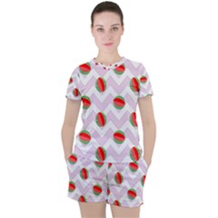 Watermelon Chevron Women s Tee And Shorts Set