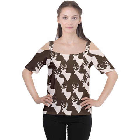 Brown Deer Pattern Cutout Shoulder Tee by snowwhitegirl