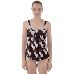 Brown Deer Pattern Twist Front Tankini Set by snowwhitegirl