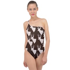 Brown Deer Pattern Classic One Shoulder Swimsuit by snowwhitegirl