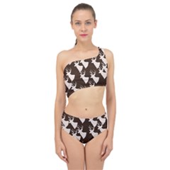 Brown Deer Pattern Spliced Up Two Piece Swimsuit