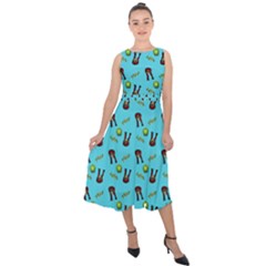 School Girl Pattern Blue Midi Tie-back Chiffon Dress