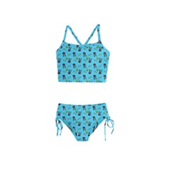 School Girl Pattern Blue Girls  Tankini Swimsuit