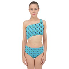 School Girl Pattern Blue Spliced Up Two Piece Swimsuit