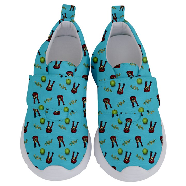 School Girl Pattern Blue Velcro Strap Shoes