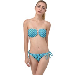 School Girl Pattern Blue Twist Bandeau Bikini Set