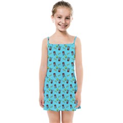 School Girl Pattern Blue Kids Summer Sun Dress