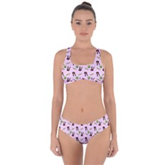 School Girl Pattern Pink Criss Cross Bikini Set