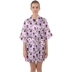 School Girl Pattern Pink Quarter Sleeve Kimono Robe