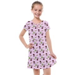 School Girl Pattern Pink Kids  Cross Web Dress