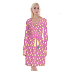 Lemons Pink Long Sleeve Velvet Front Wrap Dress by snowwhitegirl