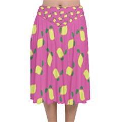 Lemons Pink Velvet Flared Midi Skirt